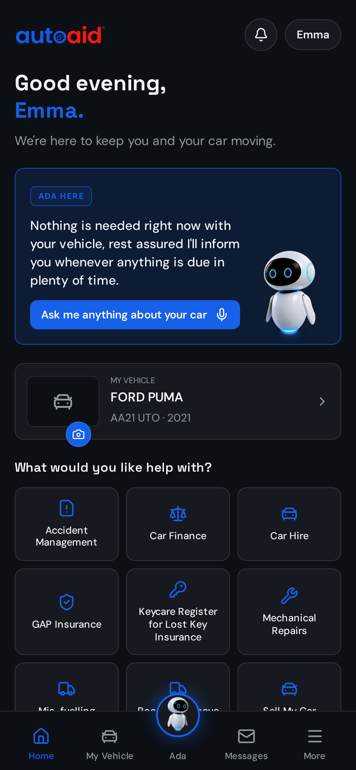 The AutoAid app on a phone